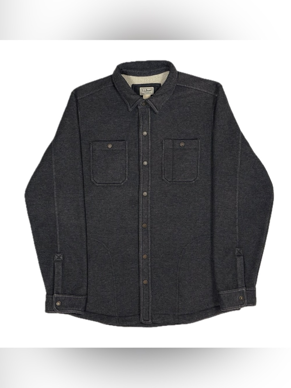 LL Bean Charcoal Grey Waffle Fleece Lined Snap Up Shacket Shirt Mens‎ Large Tall